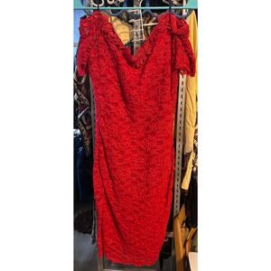 Vintage Alchemy by Joo Mee Red Lace Off-the-Shoulder Dress | Size 11/12